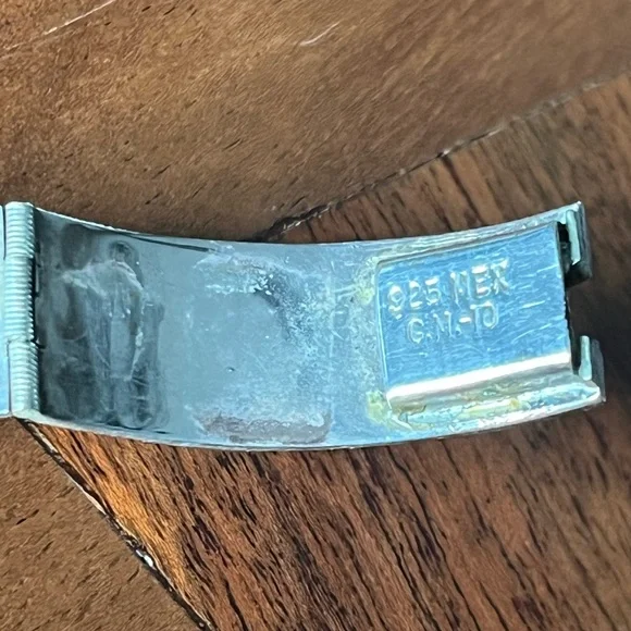 GM 10 MEXICO 925 STERLING SILVER TURQUOISE INLAY Hinge BRACELET 6.75” clasp 22g - Picture 11 of 16